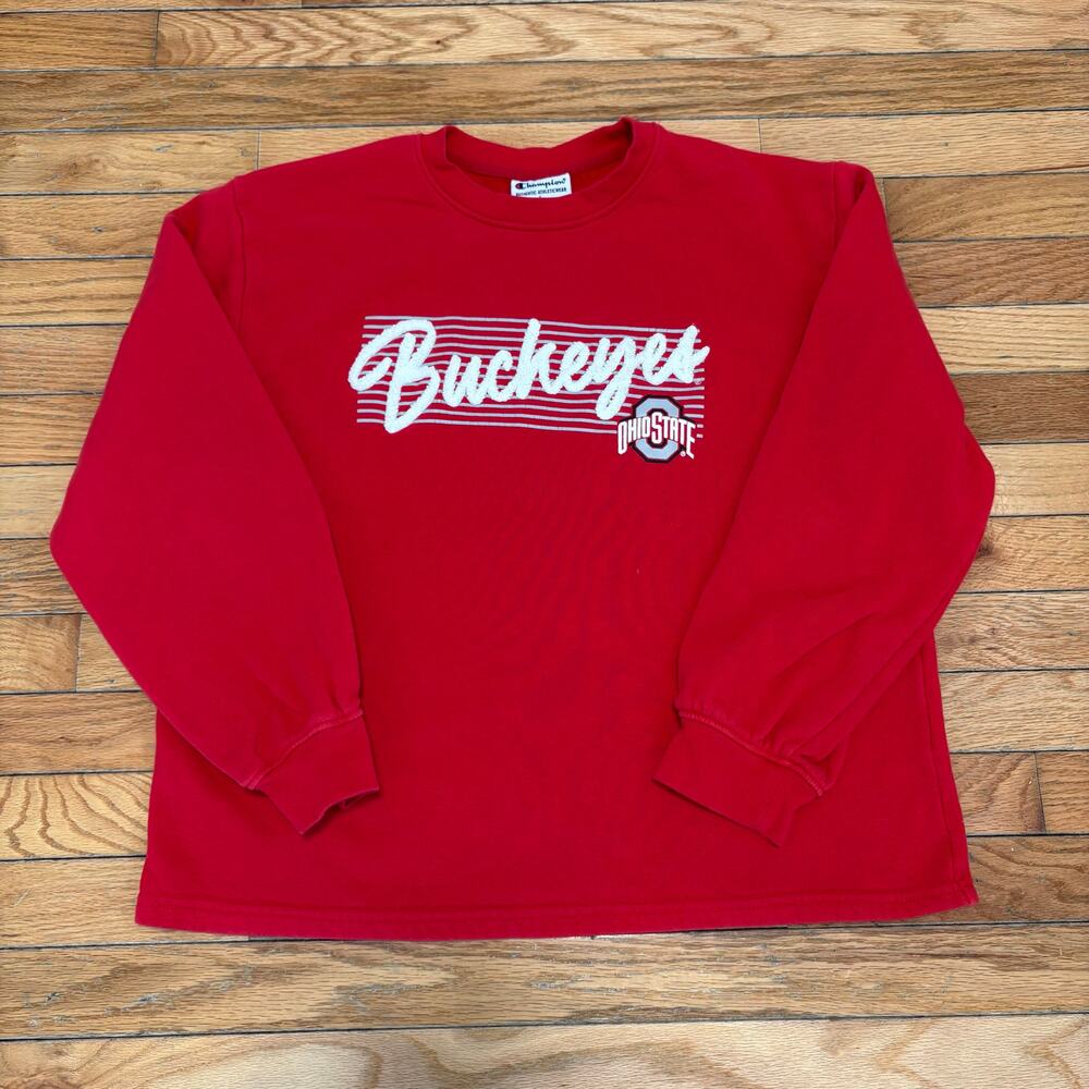 Champion Ohio State Buckeyes Sweatshirt Red Raised Script Pullover Womens Medium